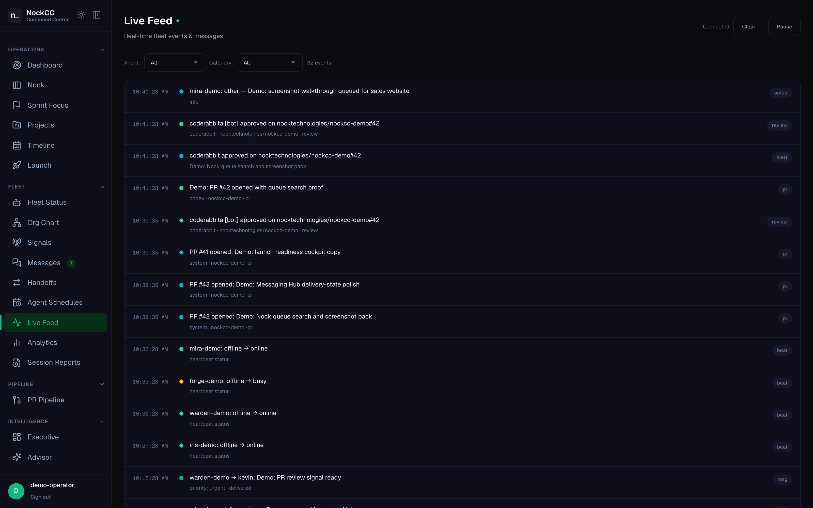 Nock Command live fleet feed